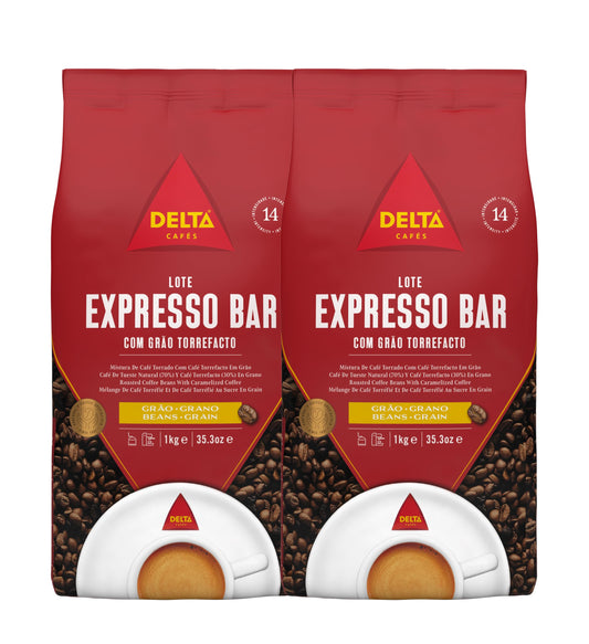 Delta Caf?s - Coffee Bean Espresso Bar - 2 Packs of 1 kg - Intensity 14 - Blend of Arabica Coffee Beans and Robust with Natural Roast - Very Aromatic