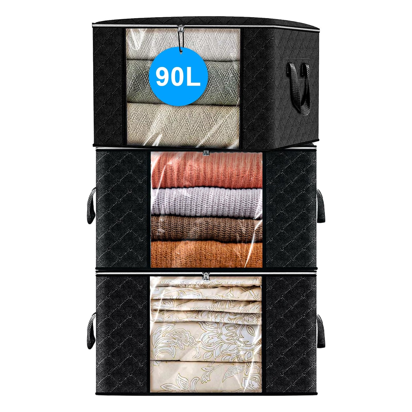 ASelected 90L Clothes Storage Bag, Large Clothes Storage Bag With Zips,Clear Window For Clothing Bedding Sweaters T-Shirts Blankets 3