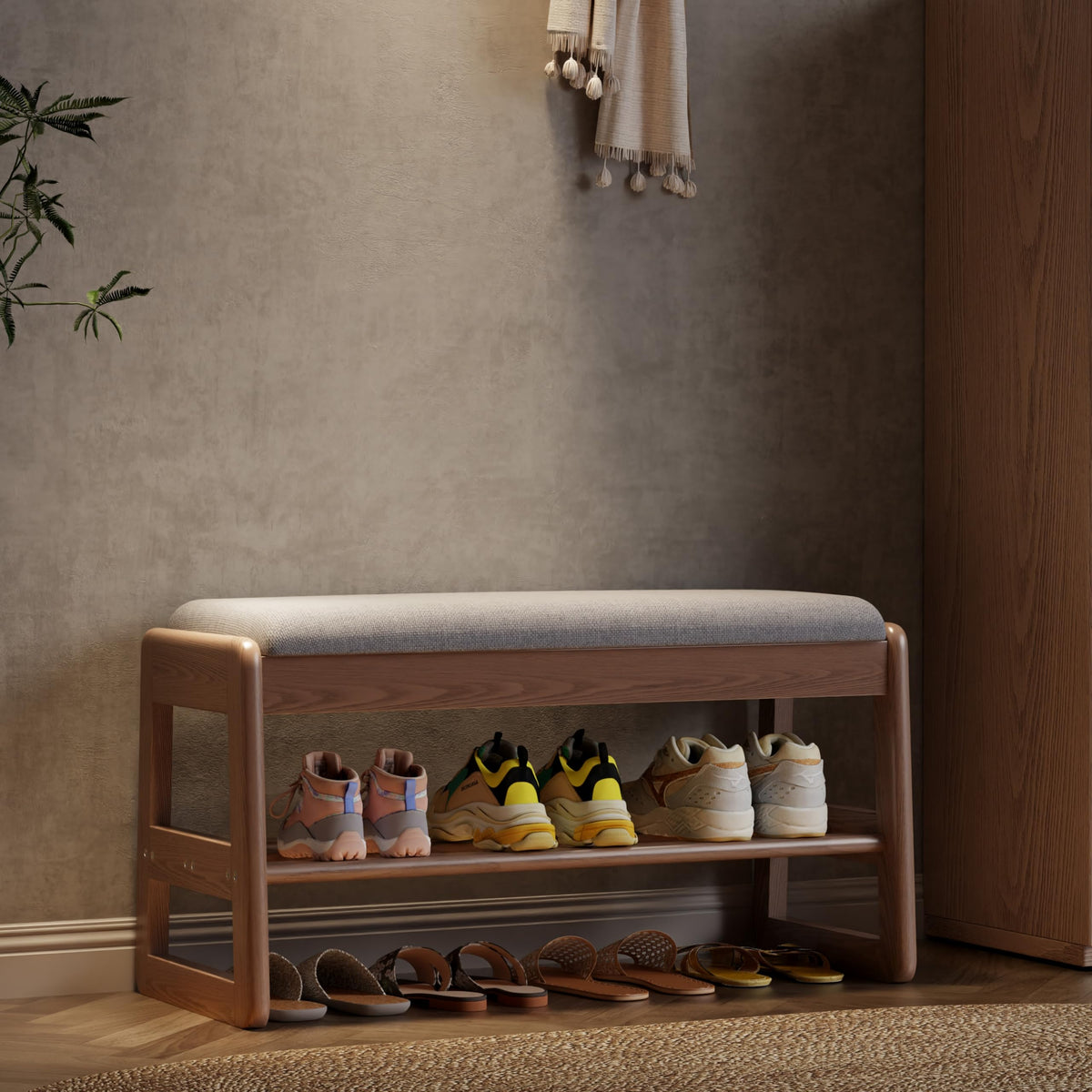 AQIMUELE Small Shoe Bench with Cushion, Shoe Bench Storage with Seat, Wooden Shoe Rack 2-Tier, Hidden Flip-Top Seat, for Hallway, Entryway