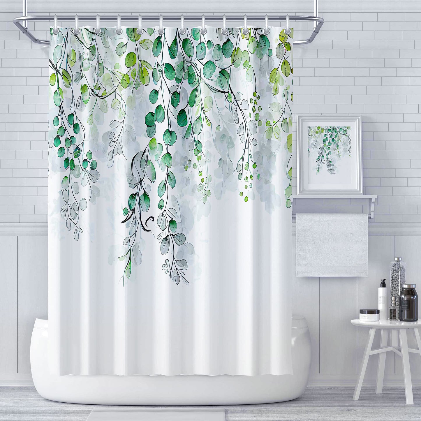 LIVETTY Shower Curtain 180×180cm Plant Bathroom Decoration Leaves Shower Curtains Mould Proof Floral Shower Curtain Fabric Bathroom Curtain with 12