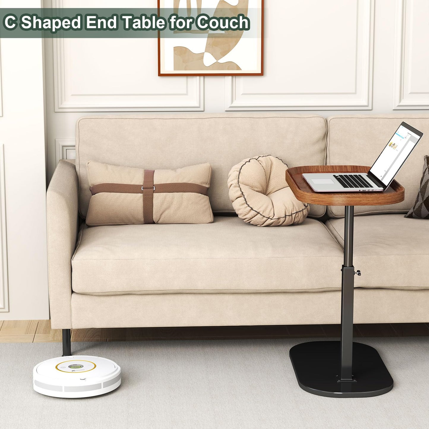 YUTVCZO Adjustable Height C Shaped Side Table, 360°Swivel Sofa C Tables That Slide Under, Small Tv Tray for Sofa Arm and Bedside