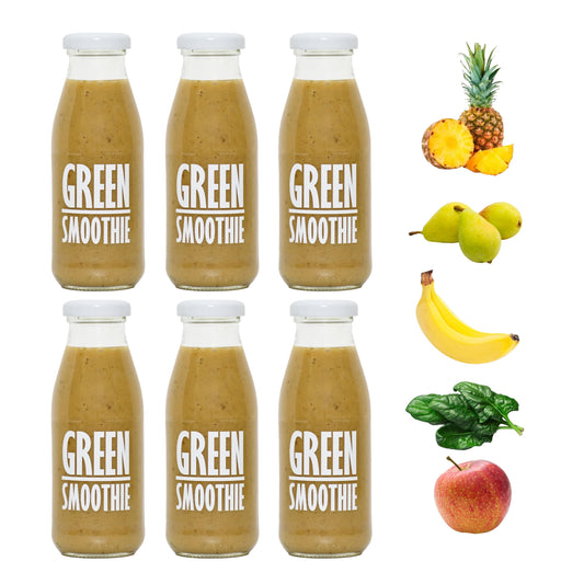 PRESSUICE Green Smoothie 240 ml - 6 bottles pack - Fruit Smoothies Squash Pear Apple Pineapple Kiwi fruit Banana Spinach - No added Sugar - Drink for