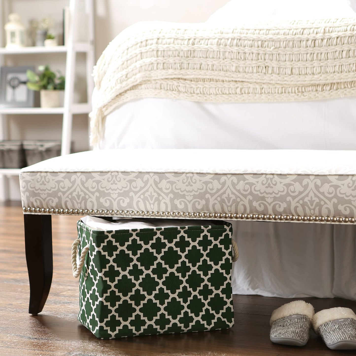 DII Polyester Container with Handles, Lattice Storage Bin, Medium, Hunter Green