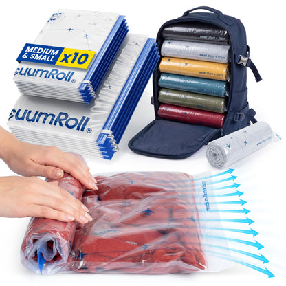 myHodo Vacuum Compression Bags for Rolling 10 Pieces - Reusable Storage Solution, Versatile Travel Bags for Suitcase & Backpack, Durable & Hygienic