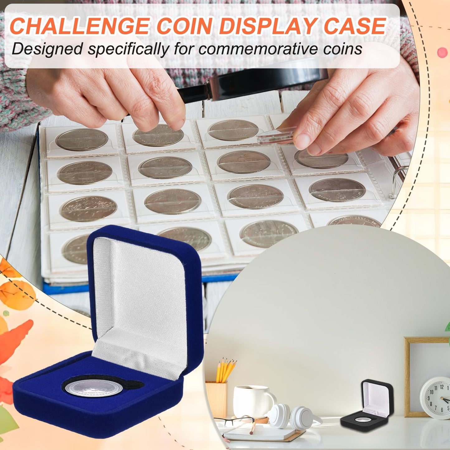 PATIKIL Velvet Challenge Coin Presentation Display Box, 30mm Coin Display Case Badge Gift Storage Protective Holder for Commemorative Medals Tokens