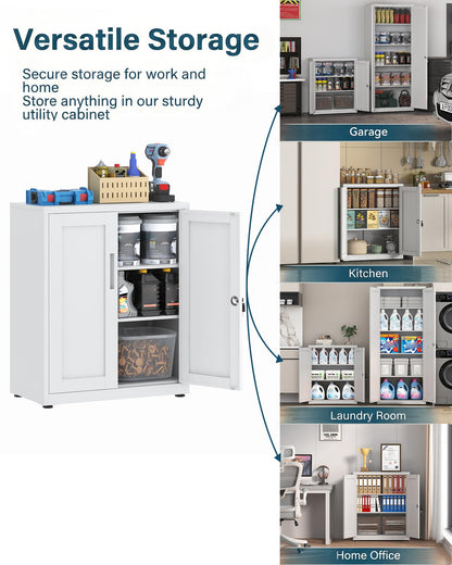 HOMSTEEL Storage Cabinet, Metal Locking Garage Cabinet, Office Cabinet with Adjustable Shelves, Cupboards for Office, Garage and Utility Room