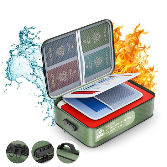 Revolex Waterproof Document Bag ? Fireproof A4 Document Organizer & Storage Folder for Important Papers with 20 Pouches, Secure Bag Case with Lock for