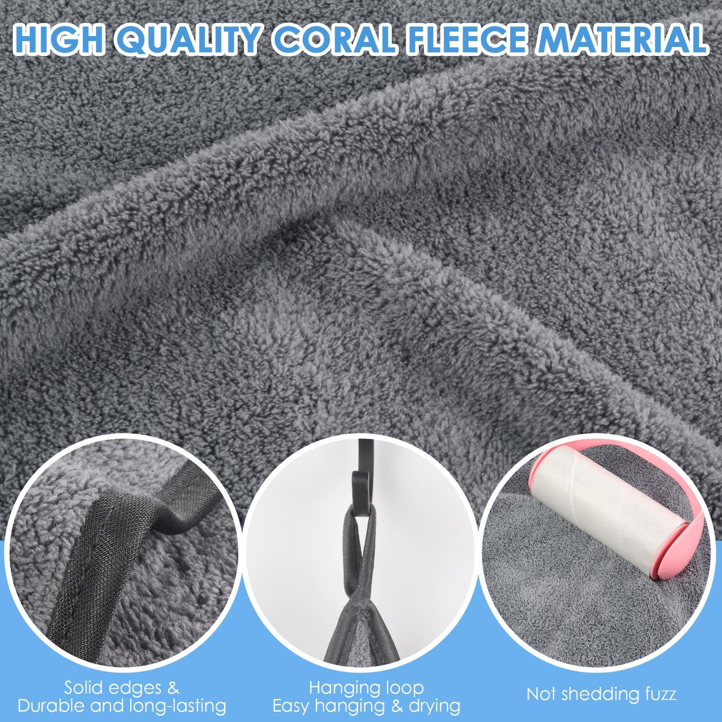 VIVOTE Microfiber Hand Towel Quick Dry Hand Towels with Hanging Loop Gray