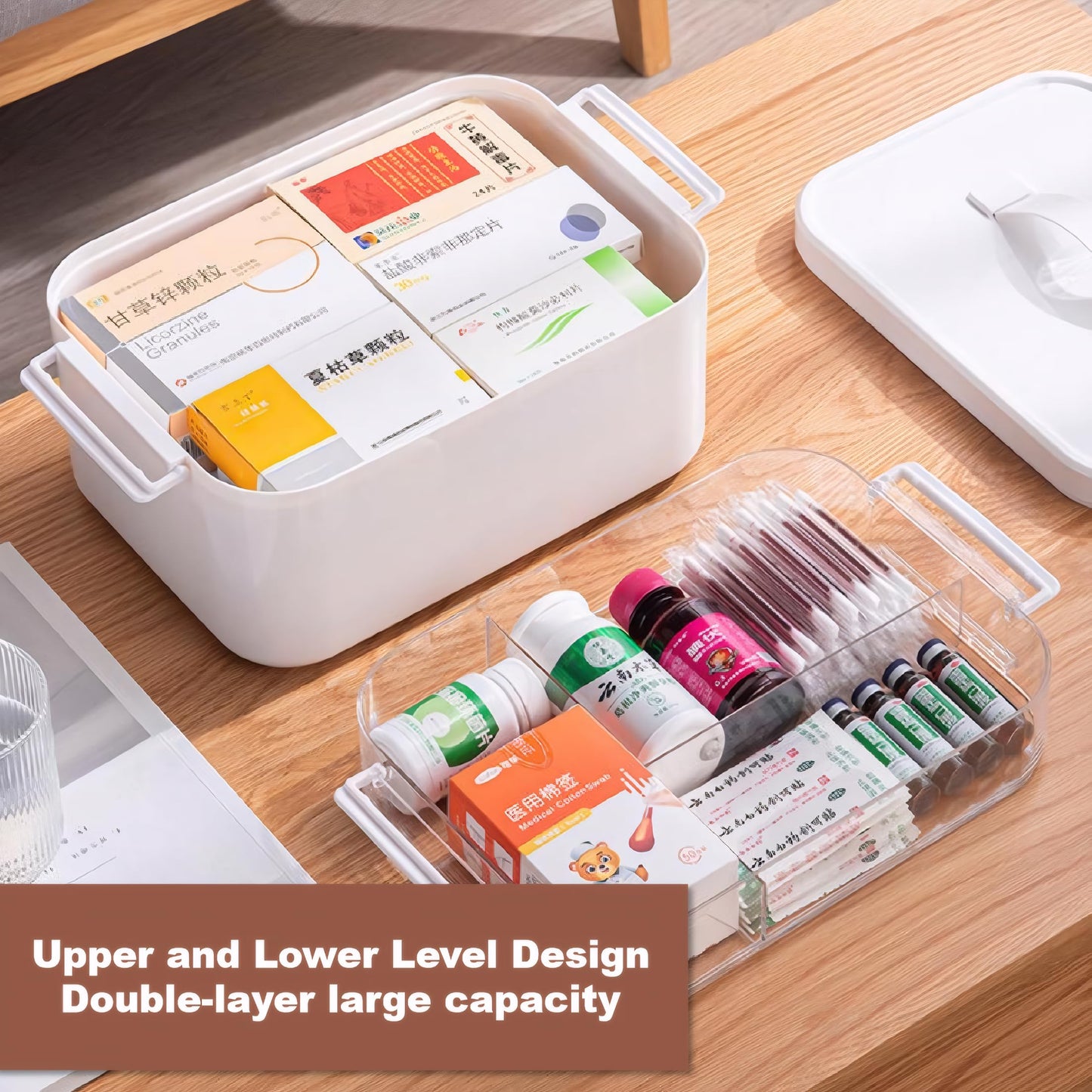Medicine Storage Box,Lockable Plastic Medicine Box Medication Case,2-Layer Multi Grid First Aid Boxes,Portable Storage Organiser Large Medical