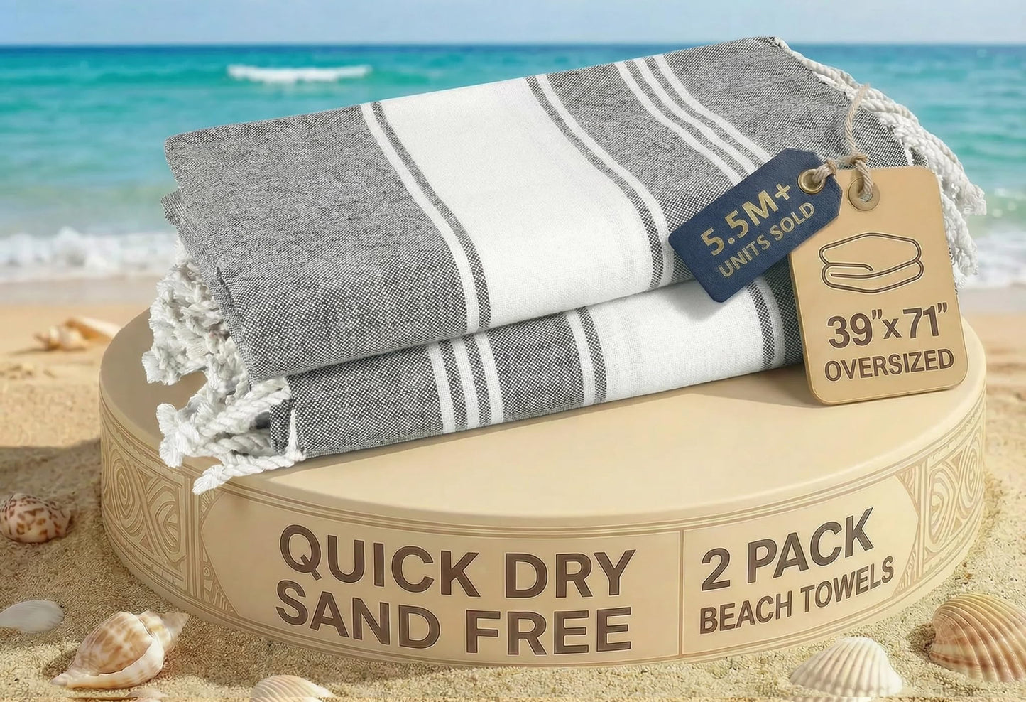 LANE LINEN 2 Pack Large Beach Towels, Oversized, Pre-Washed, No-Shrink Sand Free, Quick Dry, Lightweight Travel Towel, Soft Beach Bath Towel, 39"x71"