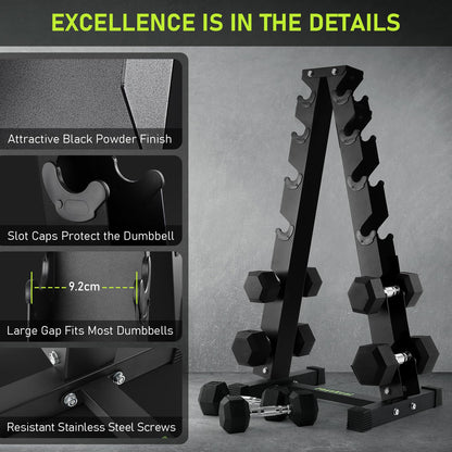 PhysKcal 6-Tier Weights Storage Dumbbell Stand, Dumbbell Rack Heavy Duty Steel 400kg Load Bearing, Dumbbell Tree Stand Weights Holder for Home Gym