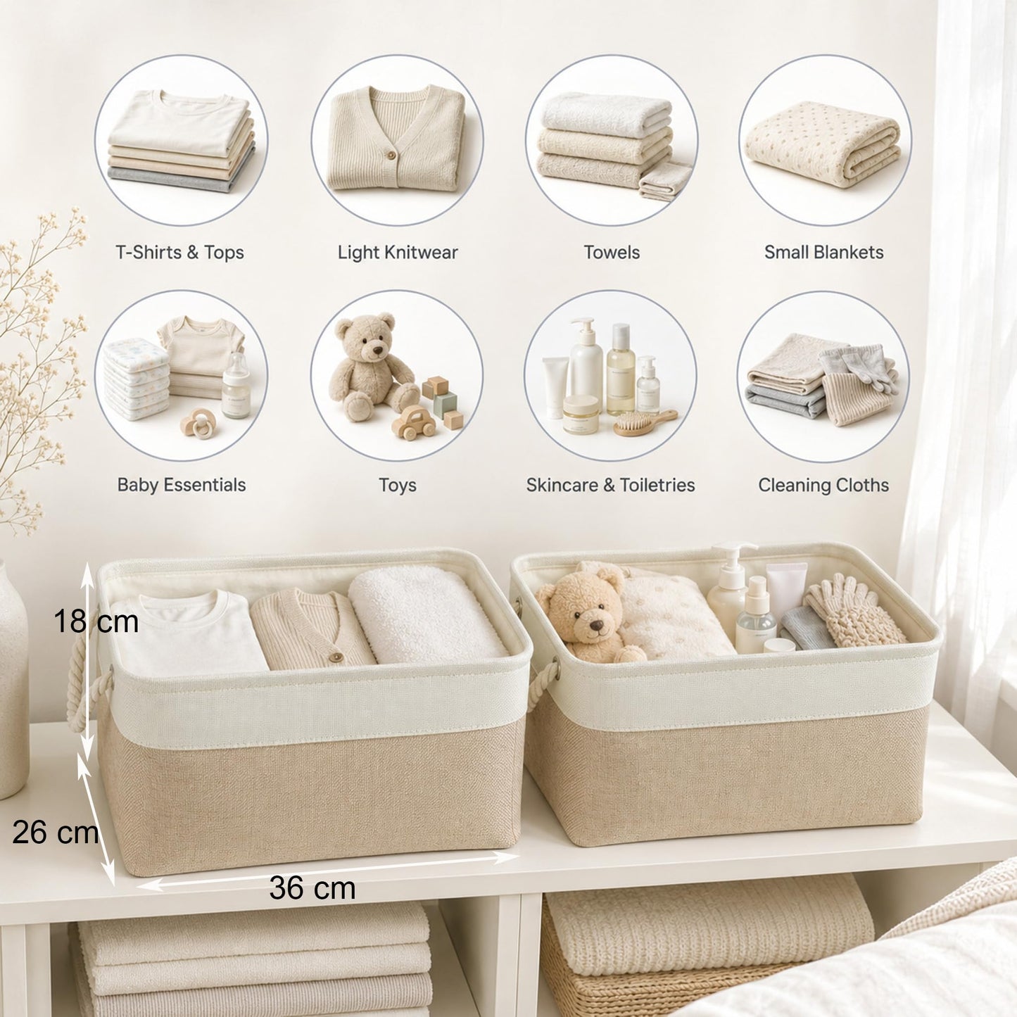 Mangata Fabric Storage Box set of 3, Foldable Fabric Storage Baskets with Handles for Cupboards, Wardrobe, Shelves, Bathroom, Clothes, Toys, Towel