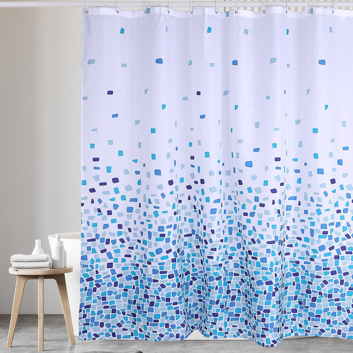 VIROSA Mosaic Blue Shower Curtain for Bathroom Anti Mould, Mildew Resistant | Size 180x180 cm 71 x 71 Inch | Water Repellant Fabric | 100% Polyster