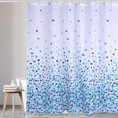 VIROSA Mosaic Blue Shower Curtain for Bathroom Anti Mould, Mildew Resistant | Size 180x180 cm 71 x 71 Inch | Water Repellant Fabric | 100% Polyster