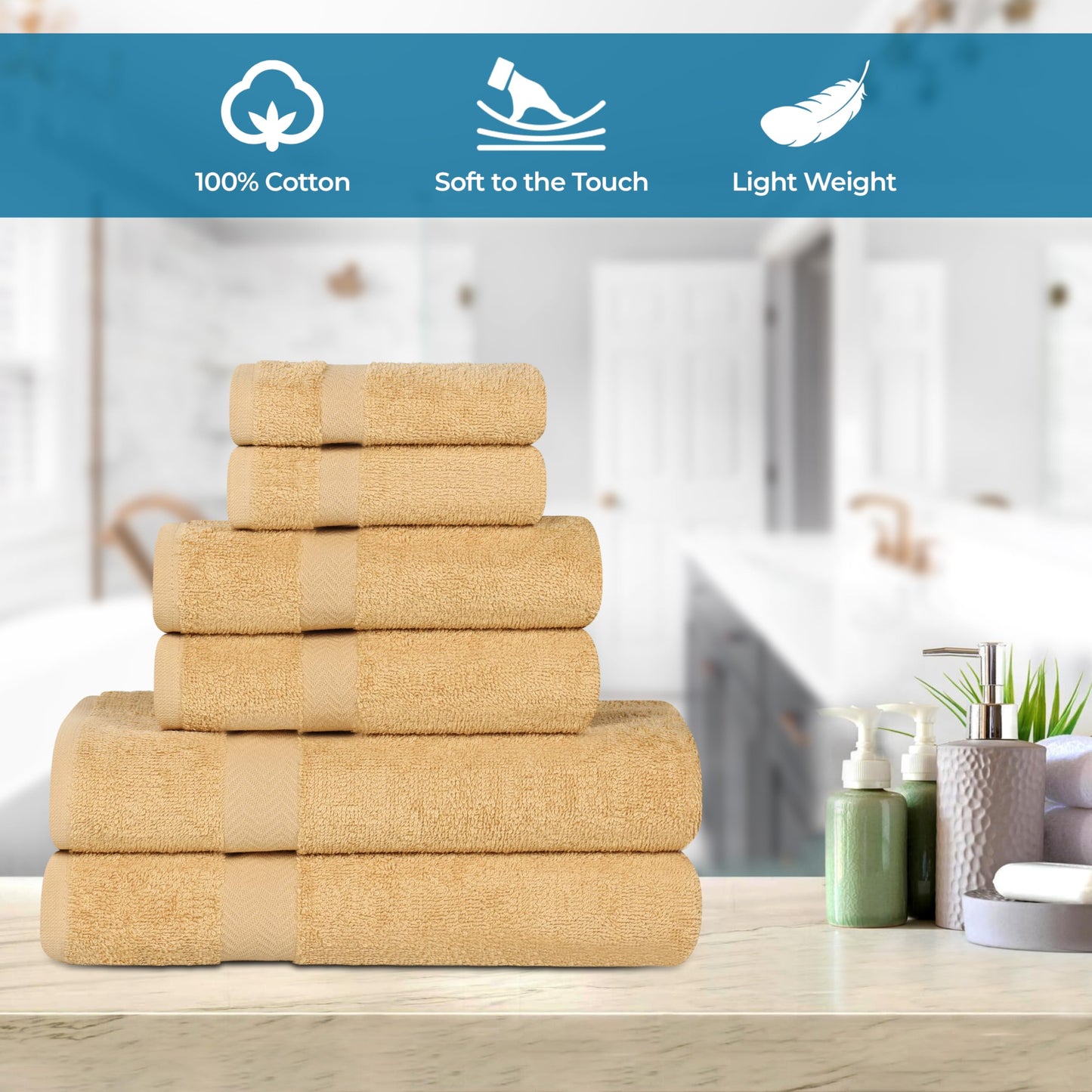 Superior, Cotton, Gold, 6-PC TOWEL SET