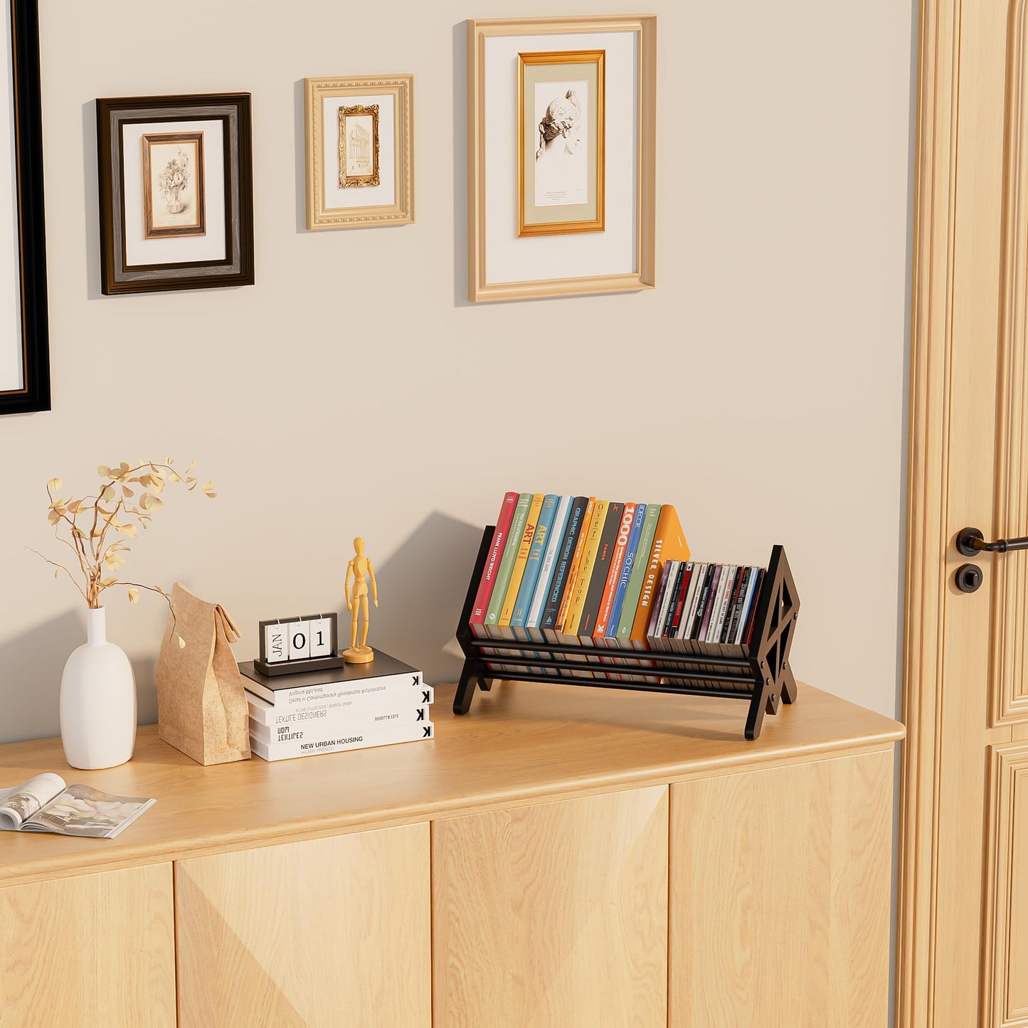 THYGIFTREE Wood Tilting Bookcase in Living Room/Home/Office, Desktop Book Shelf Organiser Bookshelves Storage Rack for CDs/Magazine/Books Display