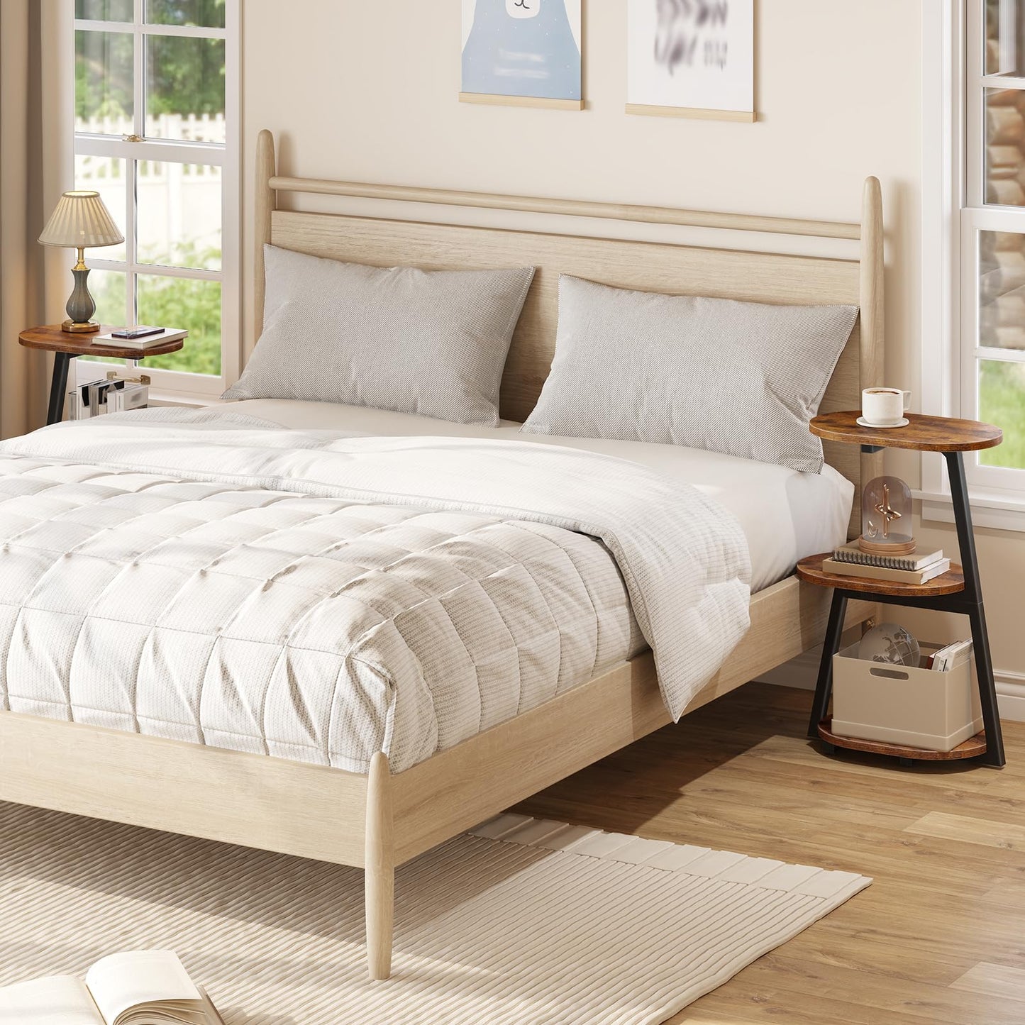 HOOBRO Side Table, Small Coffee Table with Storage Shelves, 3-Tier Oval Sofa Table Bedside Table for Small Space