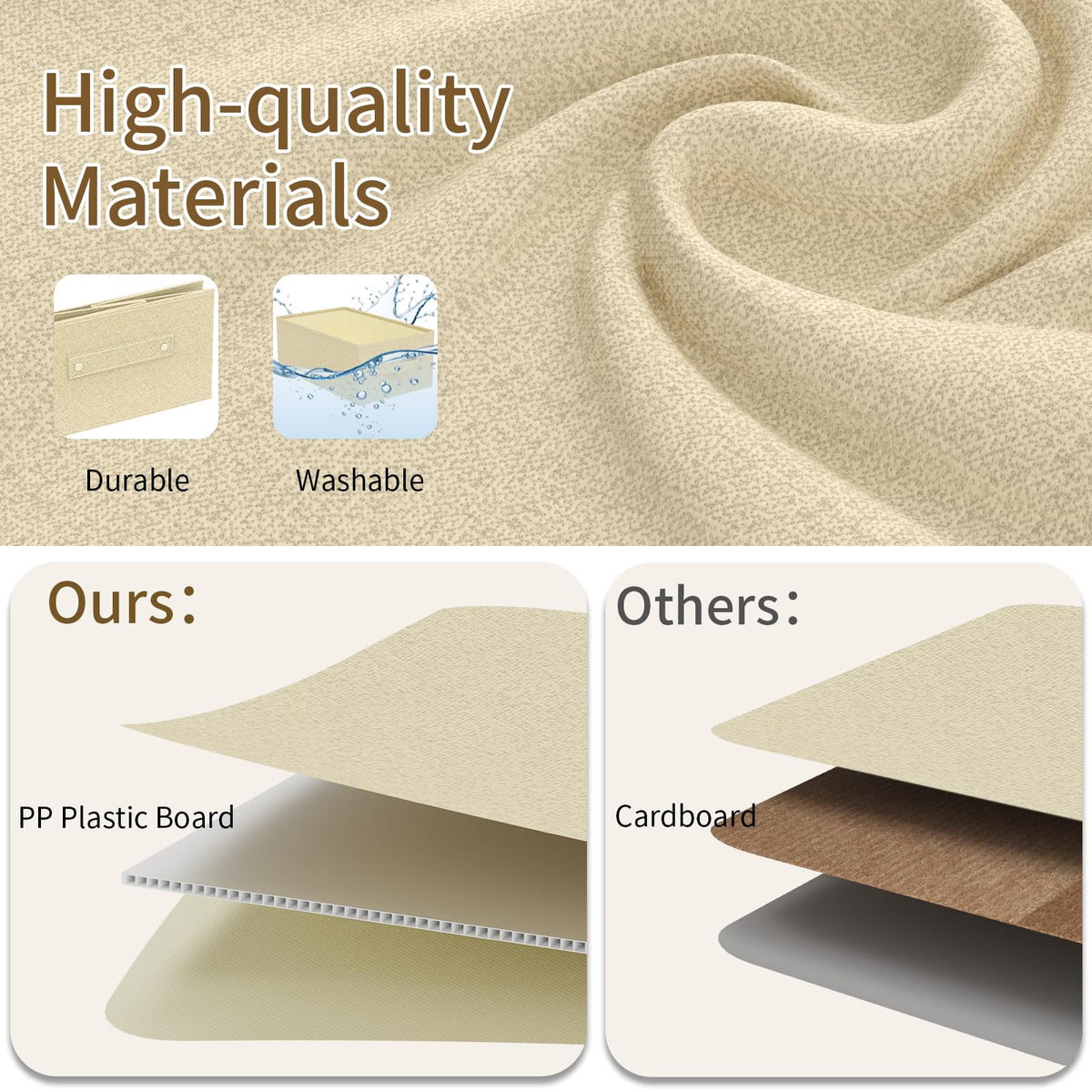 ENUMAIL Washable Open Storage Bins,Grey and Beige,41x25x16.5cm,2 Pack