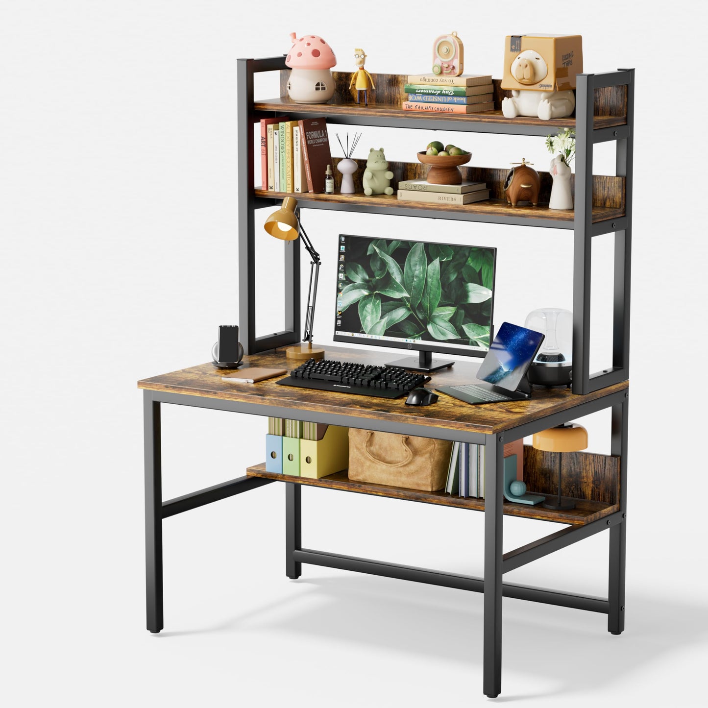 Aquzee Desk with Shelves, 100 cm Work Desk with Storage, Home Office Desk with Hutch and Bookshelves