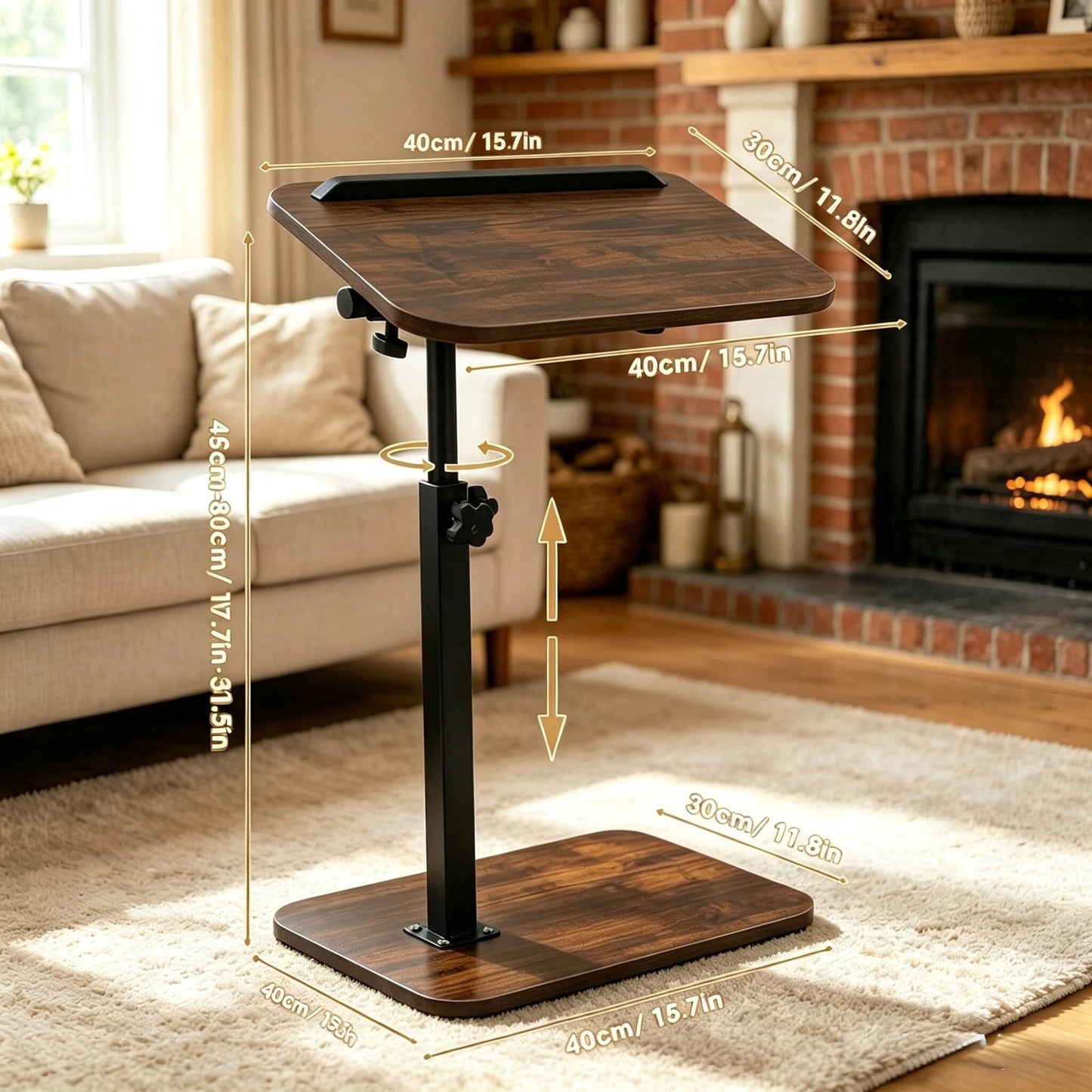 Mayxien C Shaped Side Table, Height Adjustable Bedside Table, 360° Rotating Sofa Table Laptop Tables with Anti-Slip Bar, Space-Saving TV Tray Table