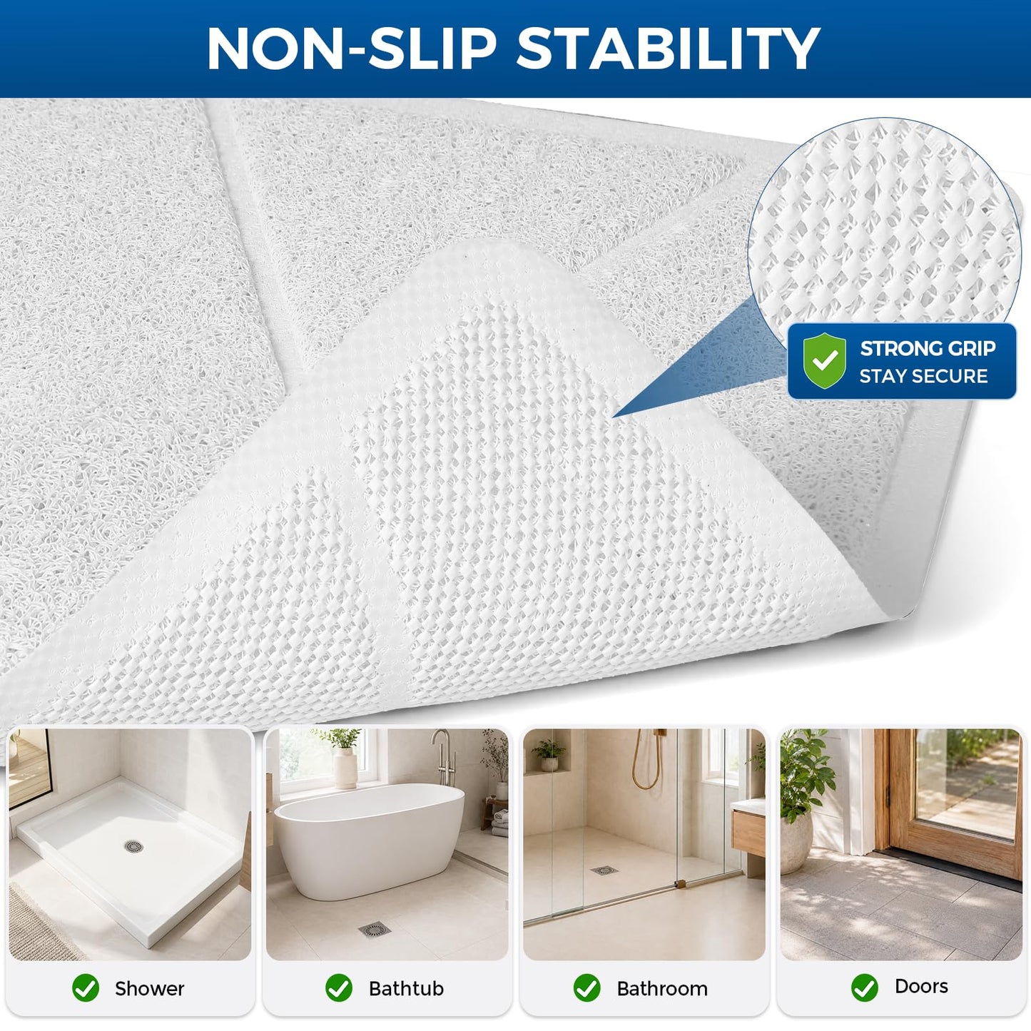 XIYUNTE Soft Shower Mat Non Slip Anti Mould, Loofah Bath Mat with Heat-Pressed Edging 60x40cm, INCL. Hooks for Drying