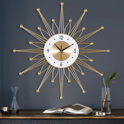 Lafocuse Silent Metal 23 Inch Large Wall Clocks for Living Room Modern, Sunburst Starburst Clock, Gold Mid Century Wall Clock Battery Operated Kitchen