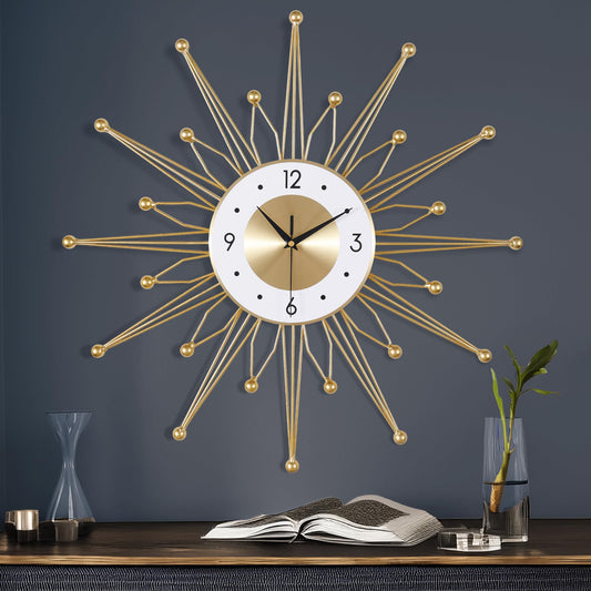 Lafocuse Silent Metal 23 Inch Large Wall Clocks for Living Room Modern, Sunburst Starburst Clock, Gold Mid Century Wall Clock Battery Operated Kitchen