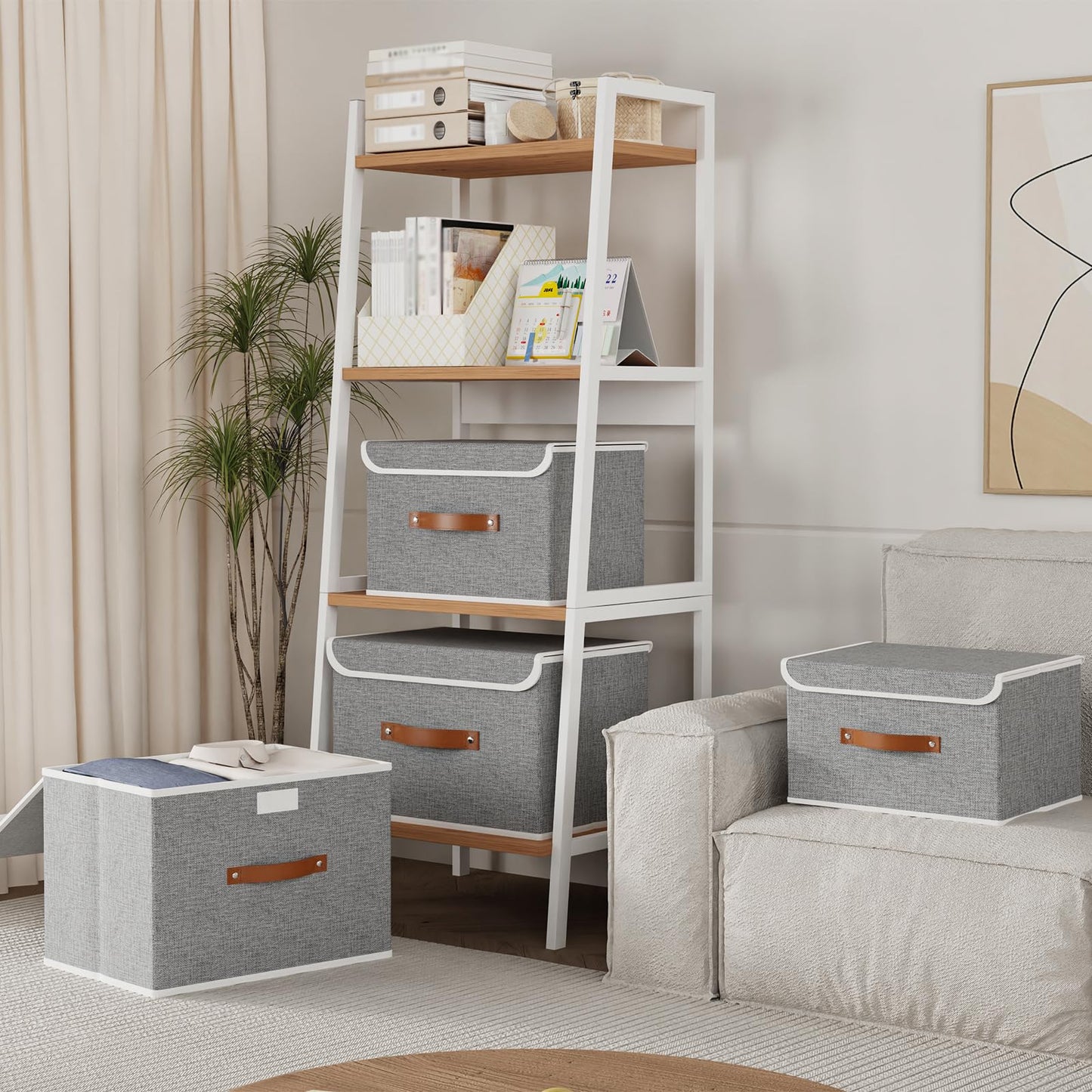 Yawinhe Collapsible Storage Boxes with Lids,33x23x20cm,Grey,3-Pack