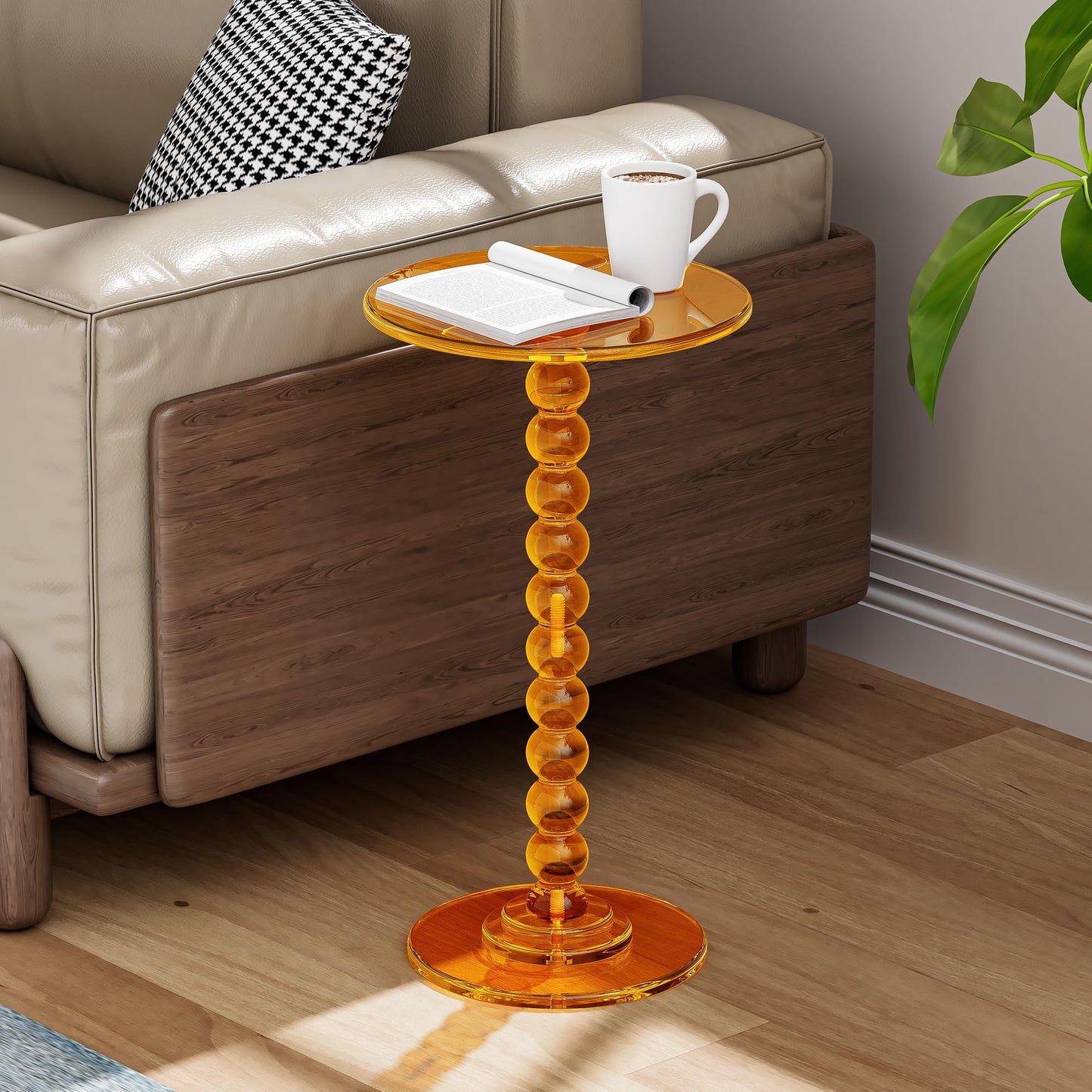 Dewrhiixe Acrylic Round Side Table, End Table with Pedestal Stand Drink Table Martini Accent Table Nightstand for Living Room, Bedroom Balcony