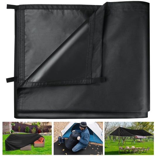 Honsaifau Waterproof Tarpaulin Outdoor Cover: Black 3m x 3m 420D Oxford Fabric Tarp Sheet with Reinforced Loops - Tear-Resistant UV Protection for