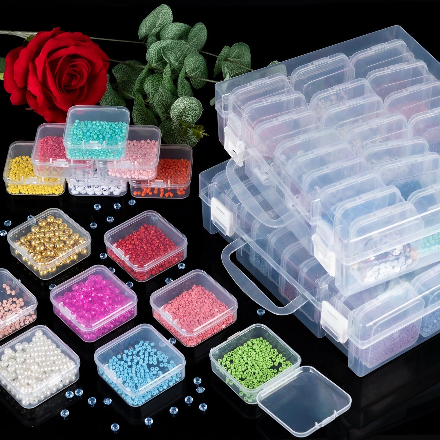 RONGLAIJIN 30 Grids Bead Storage Boxes, Portable Diamond Art Storage Boxes, Small Rectangular Storage Containers with Hinged Lids for Beads Seeds