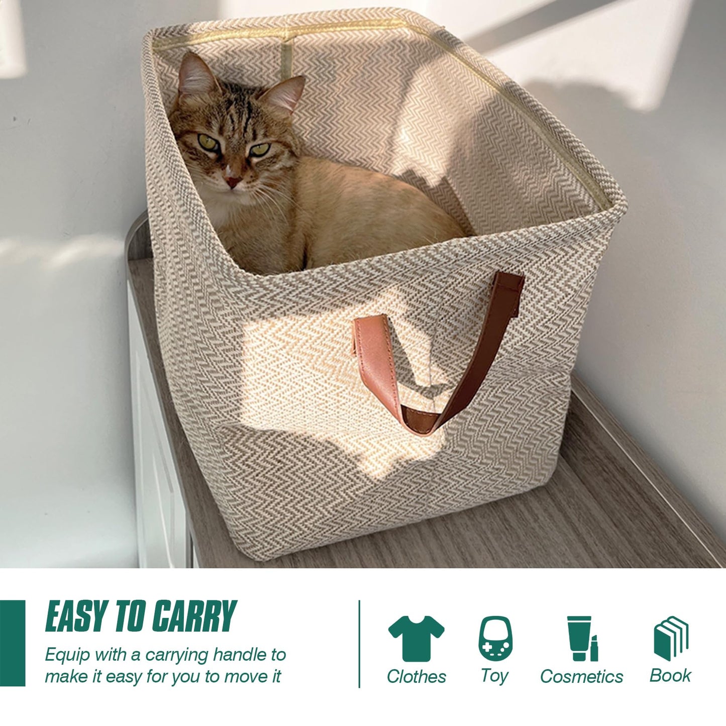 Spesh Jute Storage Basket with Handles, 38 * 27 * 28cm Collapsible Natural Woven Organiser Box Square Jute Storage Bin for Shelves Bathroom