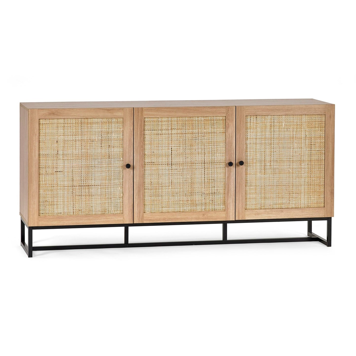 Julian Bowen Padstow Sideboard, Rattan Doors, Oak - H75 x W160 x D40cm