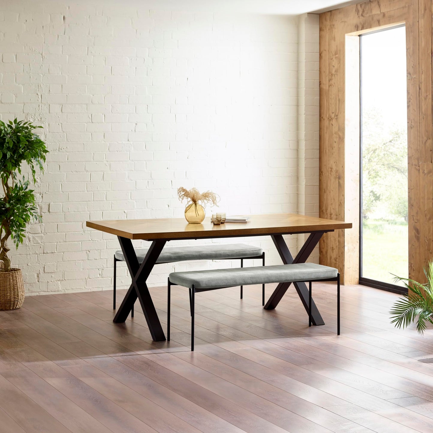 Julian Bowen Leonie Dining Bench for 2, Corduroy, Grey - H47.5 x W120cm