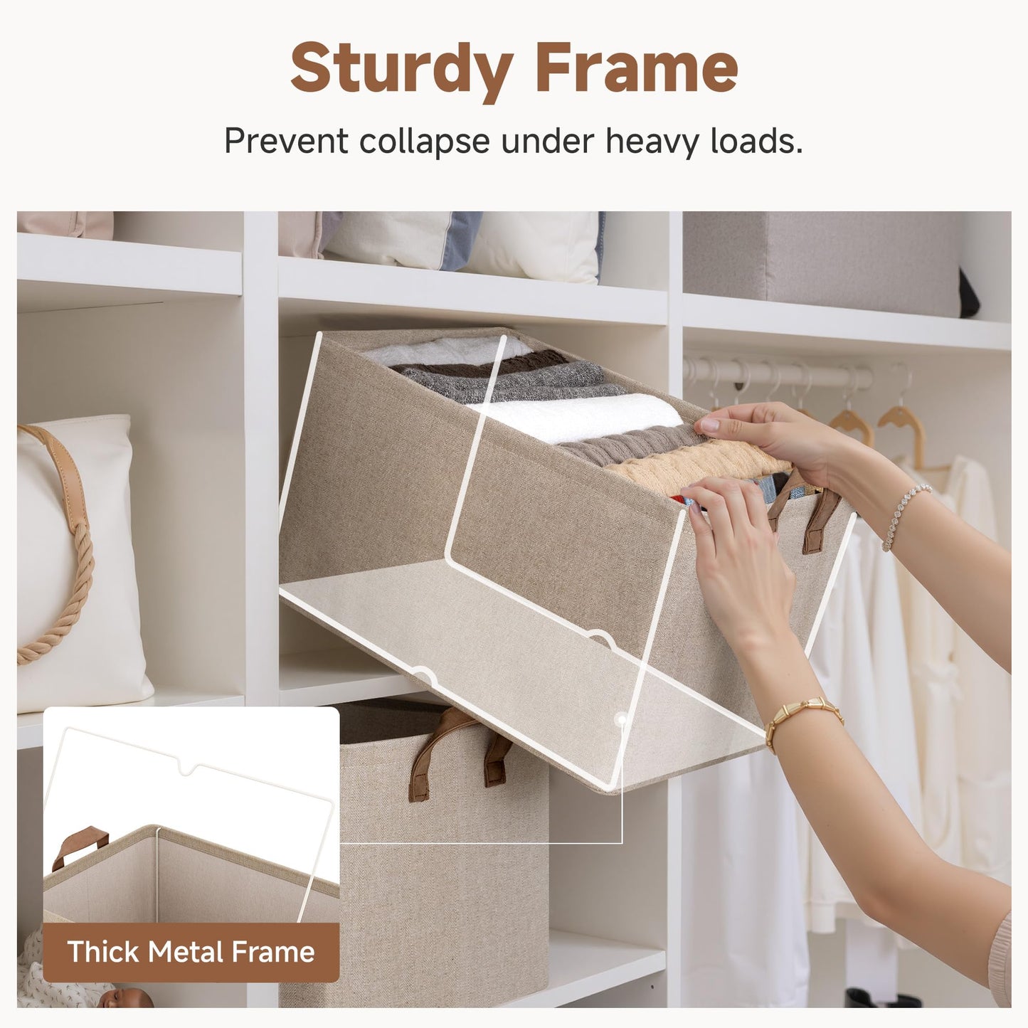 StorageWorks Storage Baskets for Shelves, Extra Large Fabric Storage Box with Handles, Wardrobe Organiser Boxes