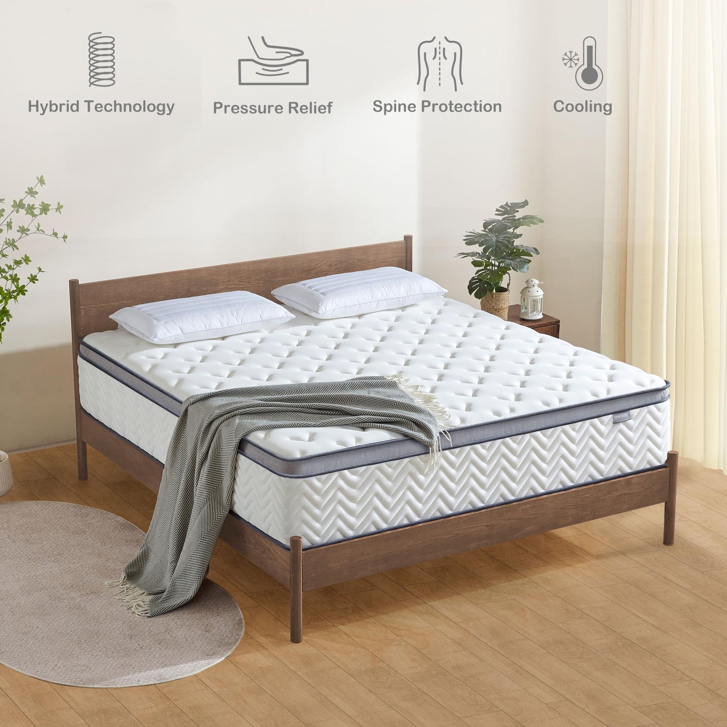 Lynnbery 10 Inch Single Size Mattress in a Box, Hybrid Cooling Gel Memory Foam & Pocketed Coils, Medium Firm, Pressure Relief, Motion Isolation