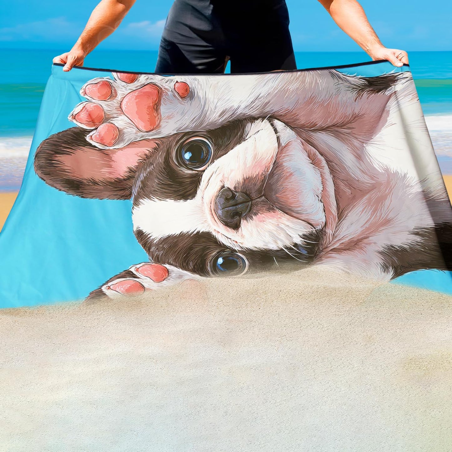 Violetpos Boston Terrier Beach Towel for Dog Lovers, Extra Large 180x90 cm 250GSM Microfibre, Sand Free Quick Dry