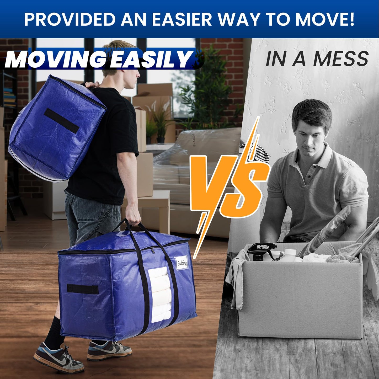 TAILI Moving Bags Extra Large Heavy Duty, Clear Window, 2 Pack Deep Blue