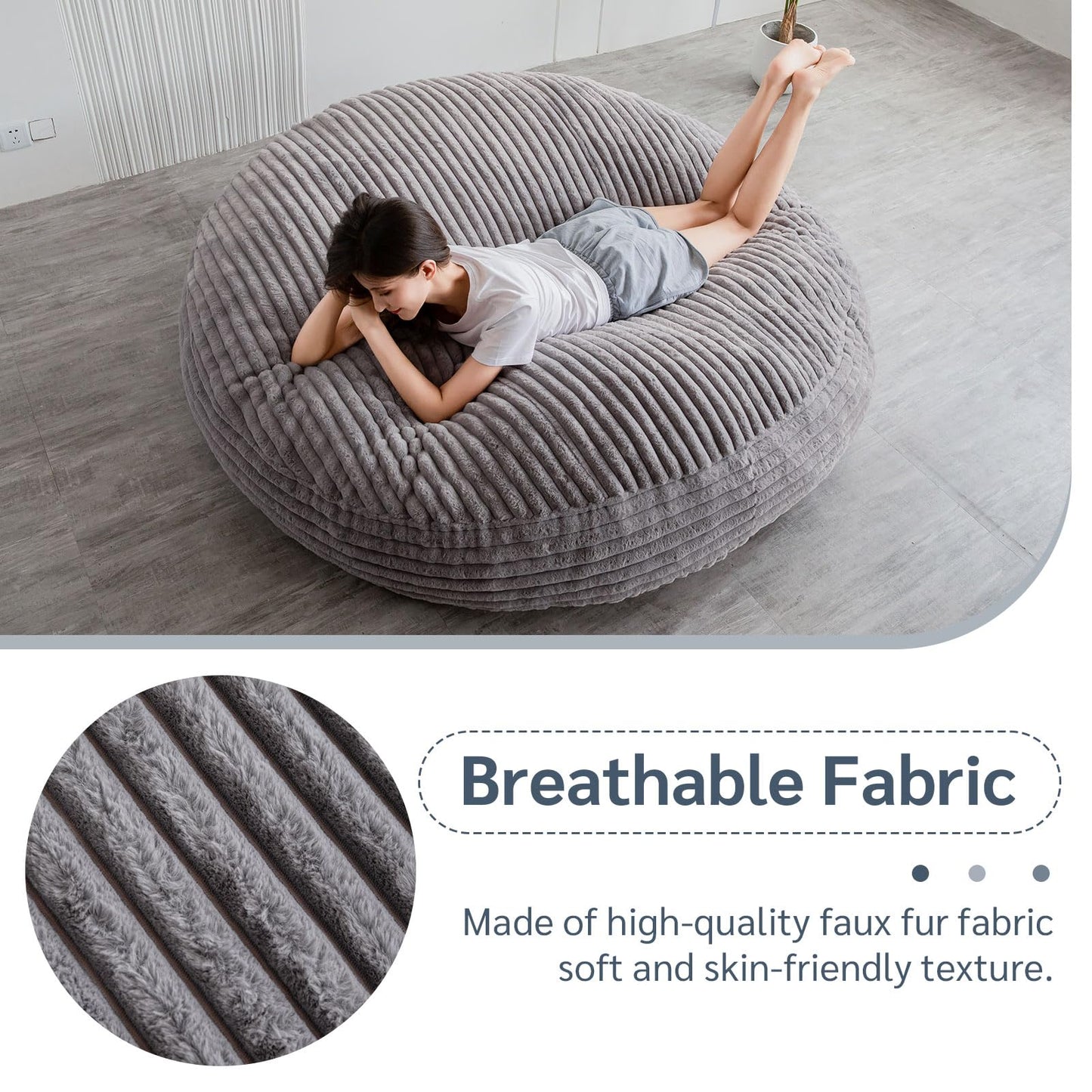 MAXYOYO Giant Bean Bag Bed - Square Bean Bag Chair - Large Sofa with Faux Fur Cover and Fluffy Filling Included for Adult, Couples, Guest