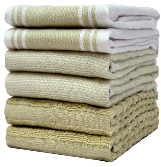 Premium Kitchen Towels (20?x 28?, 50 x 70 cm, 6 Pack) ? Large Cotton Kitchen Hand Towels ? Vintage Striped Flat & Terry Towel ? Highly Absorbent Tea