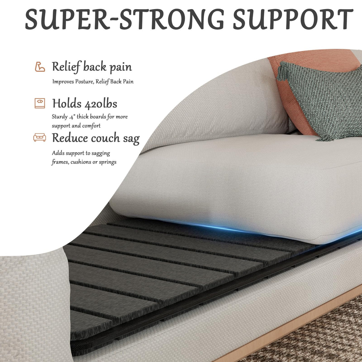 VERONLY Heavy Duty Couch Cushion Support Boards- 60x137CM Extra Thick Solid Wood Under Couch Insert to Instantly Repair Sagging Sofa Seat