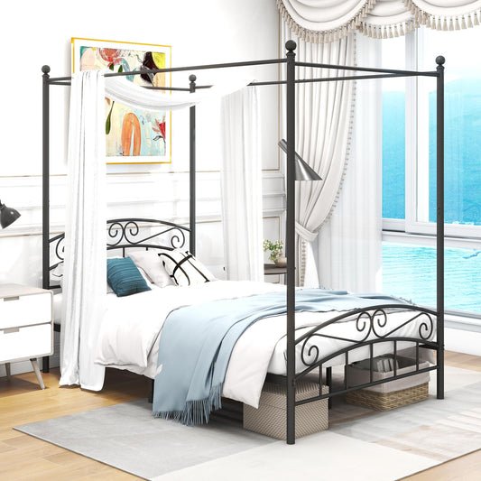 ARFARLY Double Metal Bed Canopy Bed Bedroom 120 x 200 cm Black