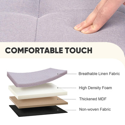 PINPLUS Linen Ottoman Storage Box with Lid, 42x32x32 cm, Light Purple
