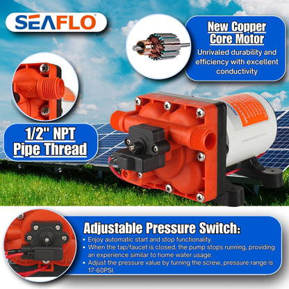 Seaflo 42 Series Diaphragm Pump with Bypass for Reduced Cycling 12V/24V 3.0GPM 55PSI (12 Volts)