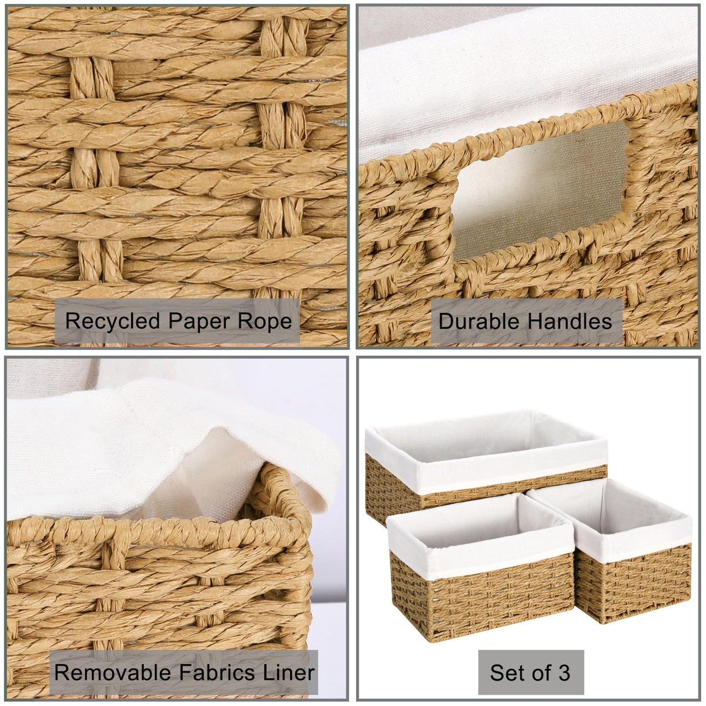Vagusicc Wicker Storage Basket with Handles and Removable Fabric Lining
