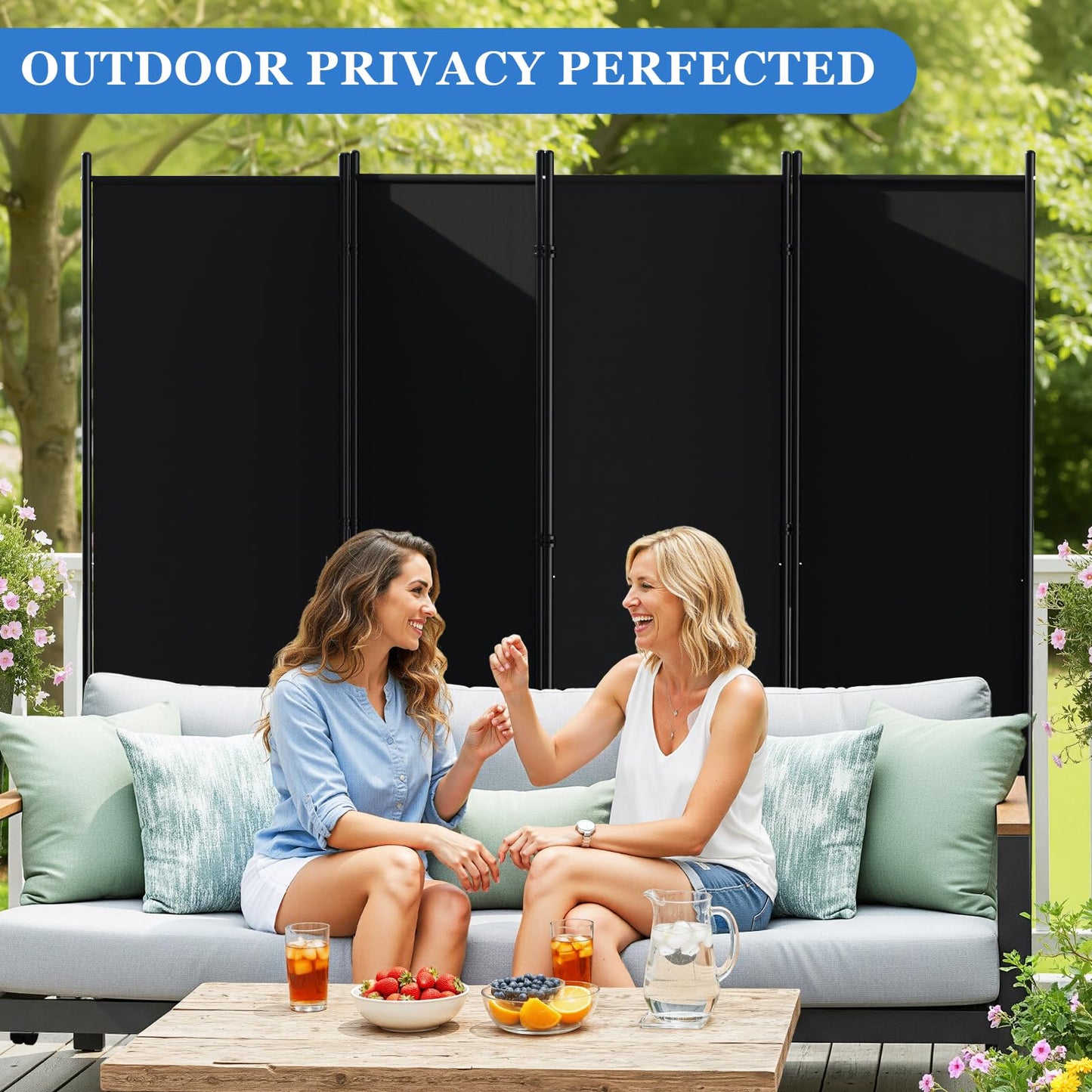 8 Panel Room Divider 183CM Folding Privacy Screens with Lockable Wheels