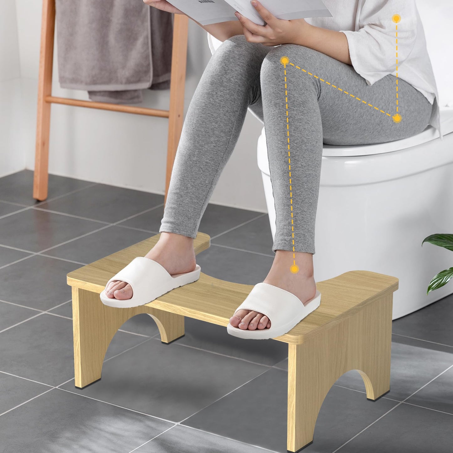 Folding Bamboo Squatting Potty for Adult Toilet Stool, 7 Inch Non-Slip Toilet Poo Stool Adult, Kids Aid and Seniors, Portable and Space-Saving