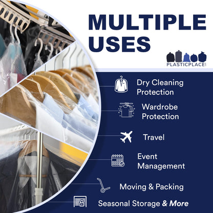 Plasticplace Clear Garment Bags │Plastic Coat Bag││1.0 Mil│21" X 4" X 54" 50 Count