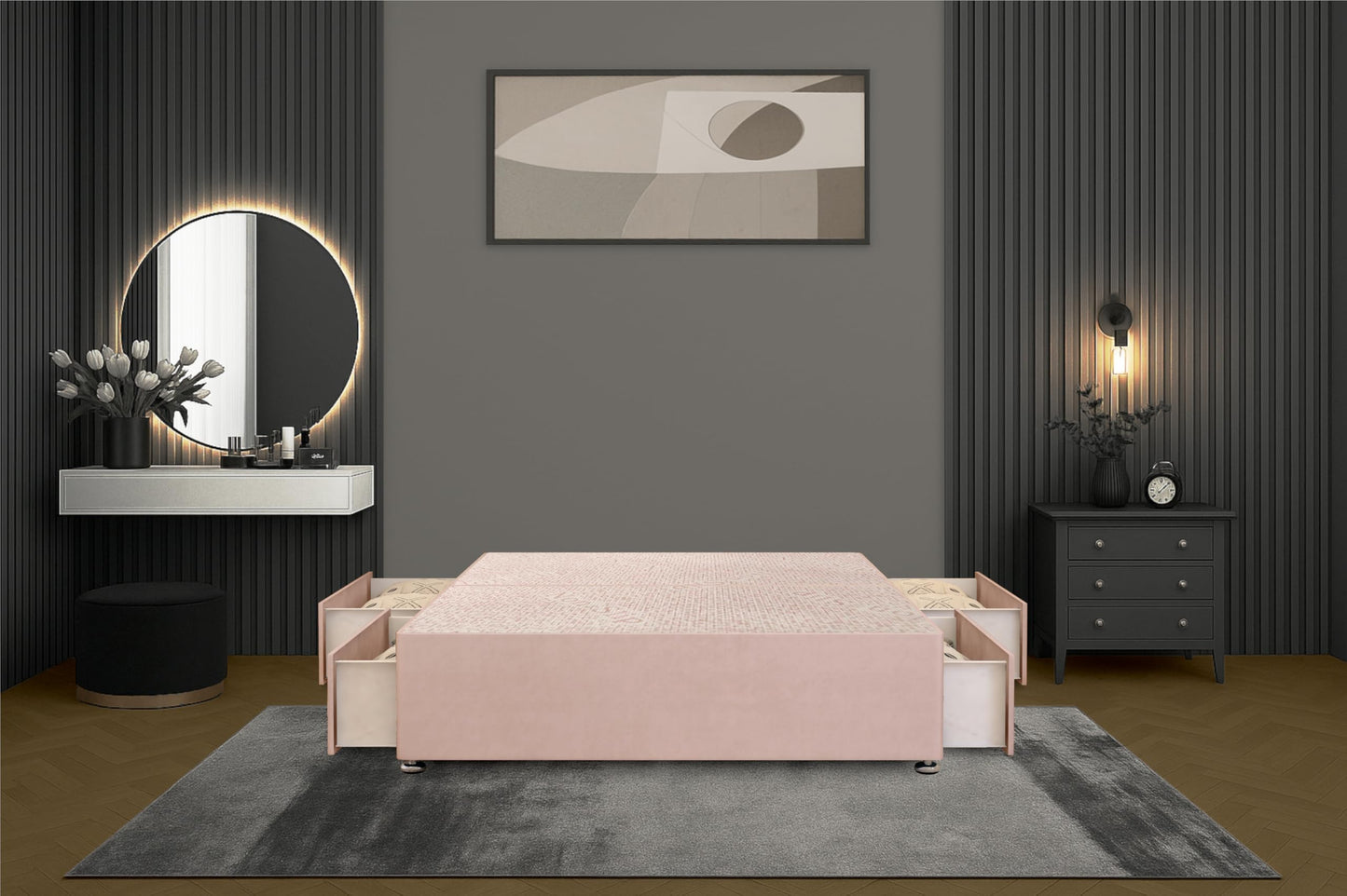 Bed Centre Flexby Divan Bed Base Only with 2 Drawers (Same Side), No Headboard - Available in 3FT, 4FT, 5FT & 6FT