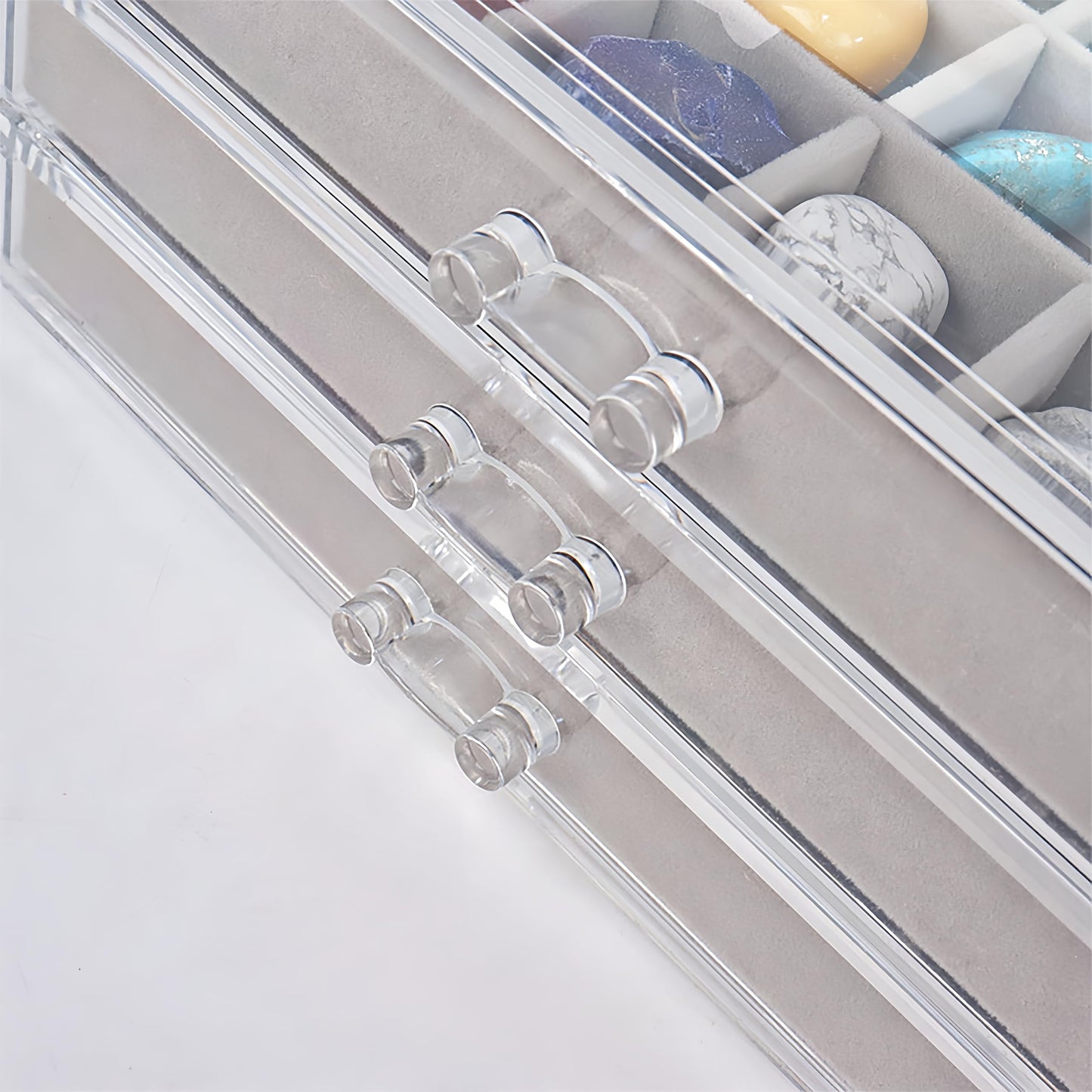 Dmnnlp Rock Display Case, 3 Drawers 54 Grids Rock Collection Box, Storage Cases for Gemstone Fossil Crystal Stone Jewellery (Grey)